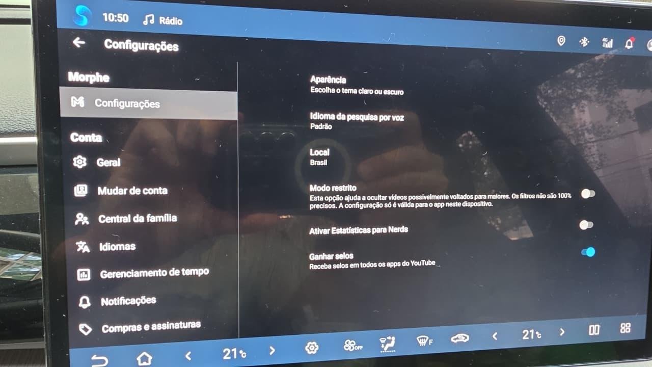As Configurações Morphe dentro do app, na multimídia.