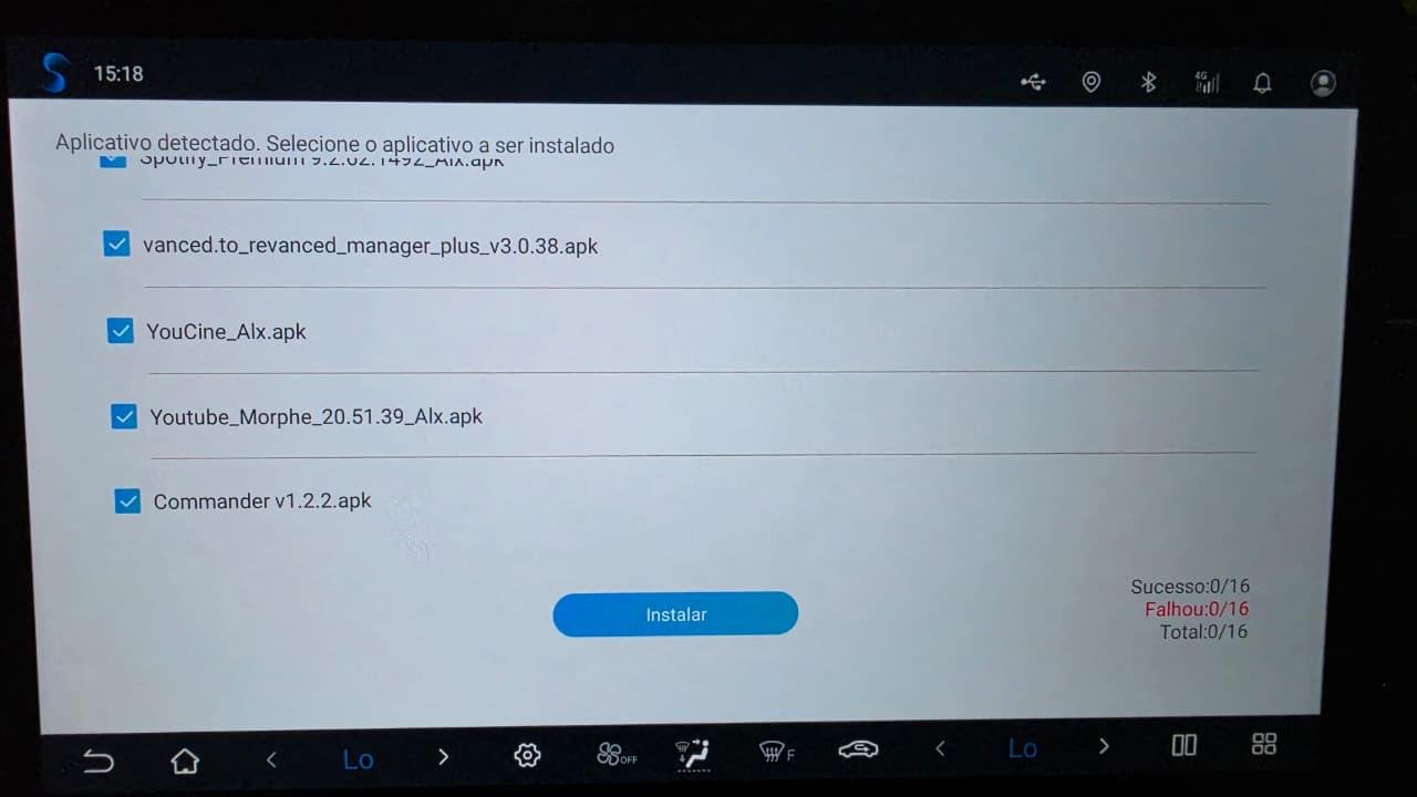 “Aplicativo detectado”: marque tudo o que estiver na pasta e toque em Instalar.